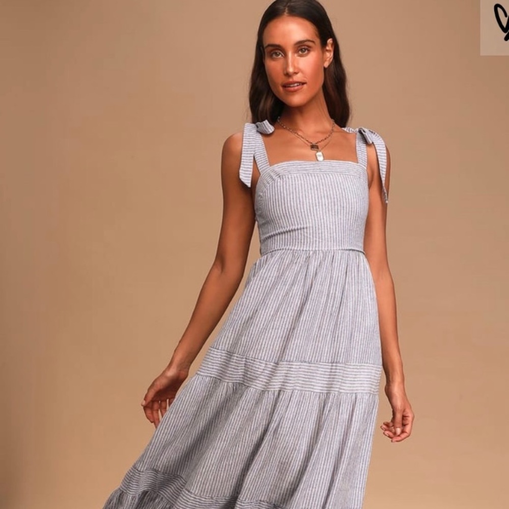 Lulus Golden Days blue striped maxi dress